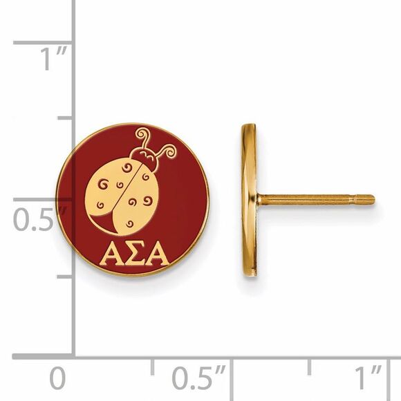 14K Plated Silver Alpha Sigma Alpha Enamel Ladybug Disc Post Earrings - Picture 2 of 3
